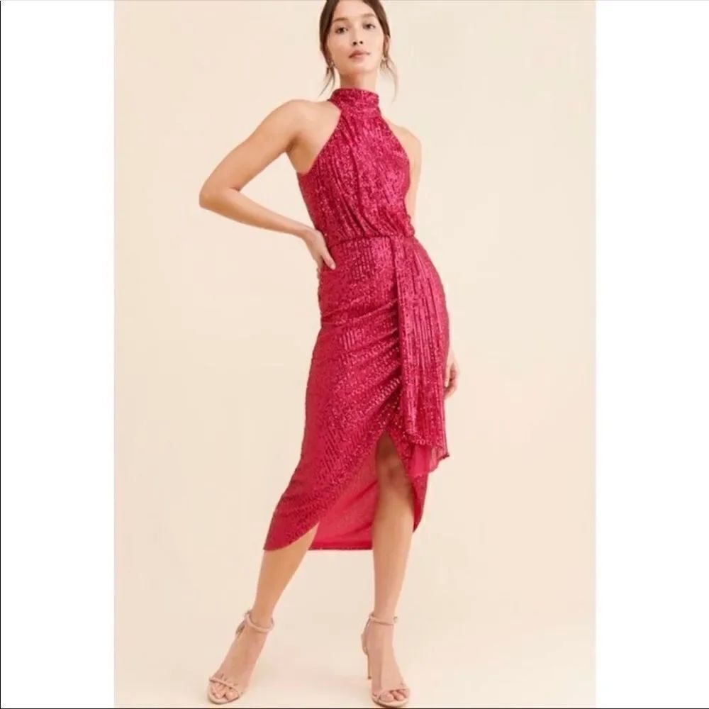 Saylor Shana Sequin Asymmetrical dress in Fucshia M NWOT - Picture 5 of 10